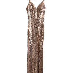 B.Smart | Sequined Rose Gold Bodycon Side Slit Formal Dress | Size 3/4